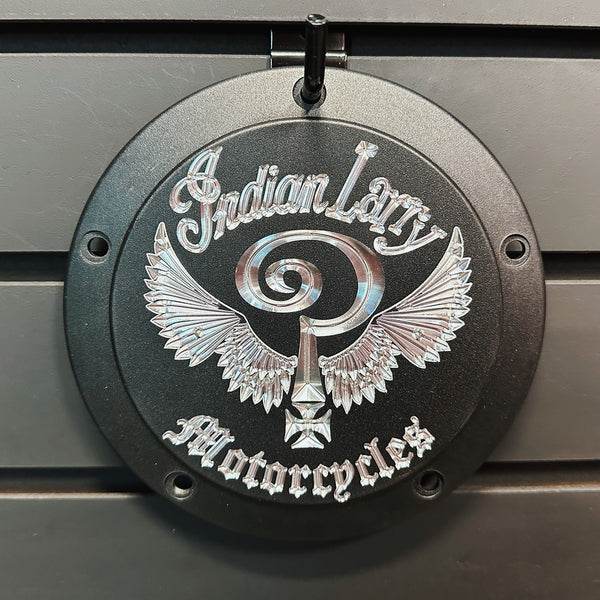Indian Larry Logo M8 Softail Derby Cover - Matte Black and Aluminum