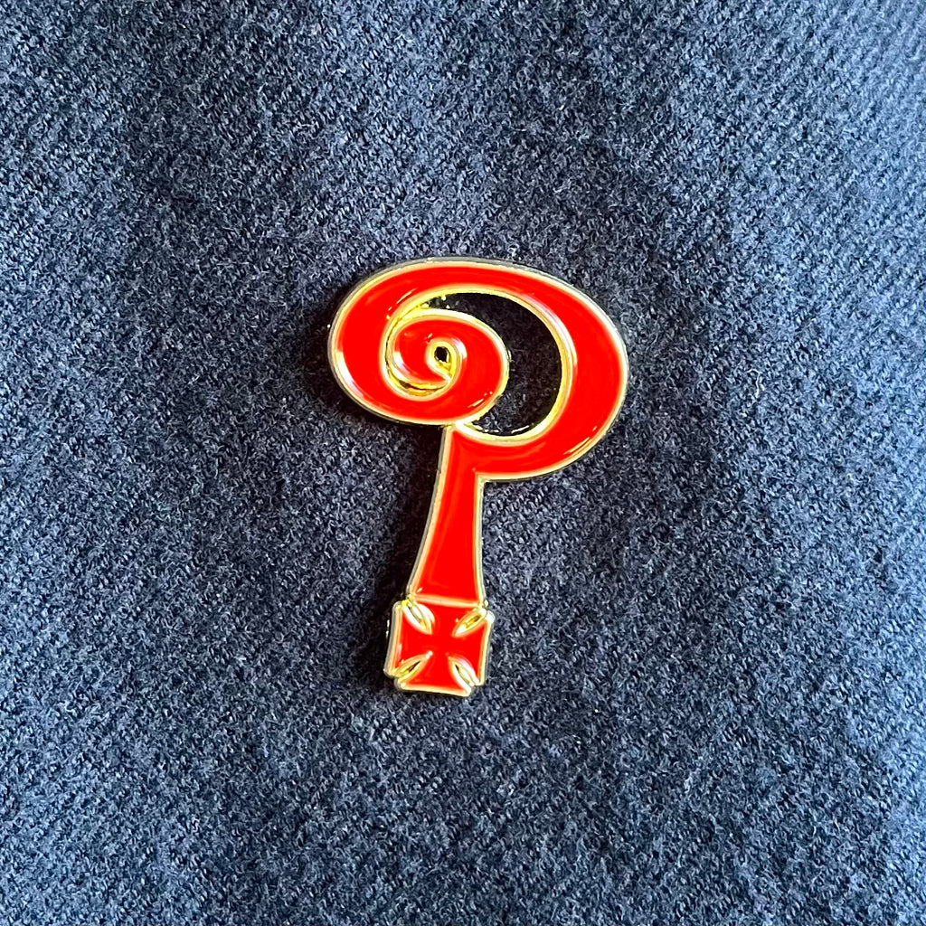 Indian Larry Question Mark Pin Red