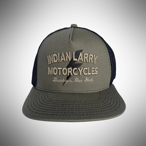 Indian Larry Lightning Bolt Trucker Hat - Green, Cream + Black