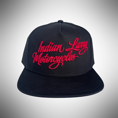 Indian Larry Motorcycles Script Hat - Black + Red
