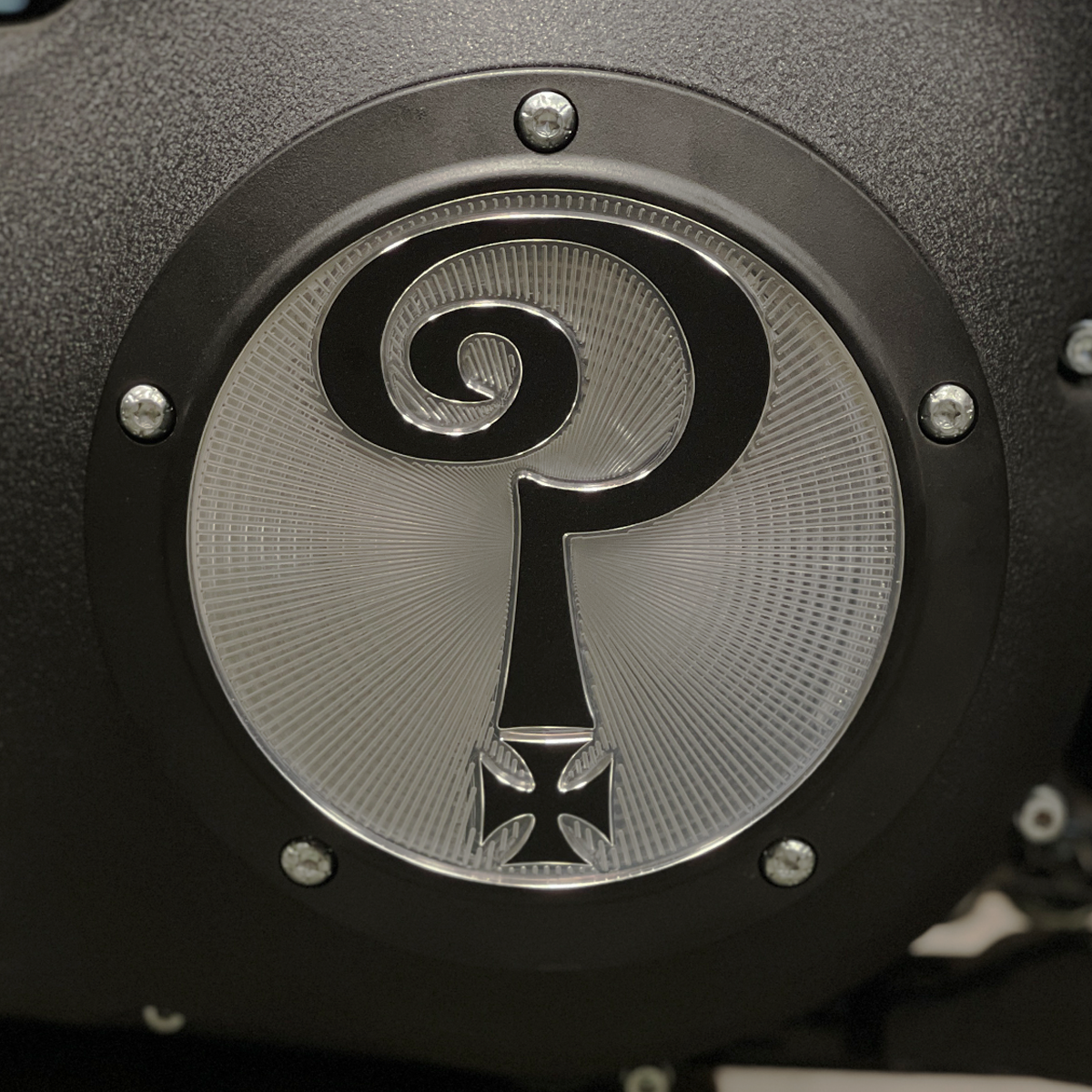Question Mark Twin Cam Derby Cover Matte Black Aluminum