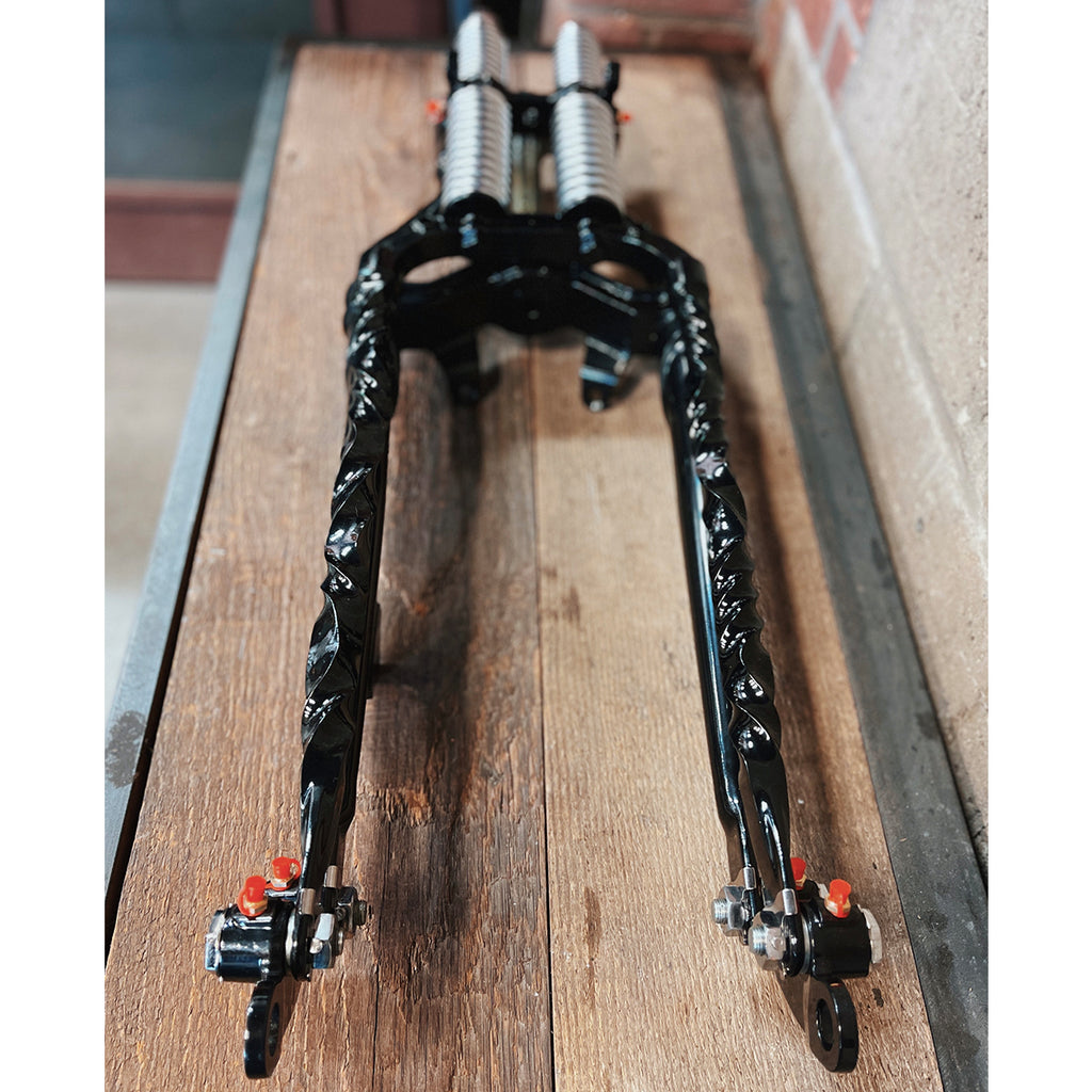 Custom Gloss Black Springer Front End with Twisted Forks– Indian Larry ...