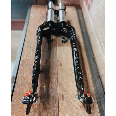 Custom Gloss Black Springer Front End with Twisted Forks– Indian Larry ...
